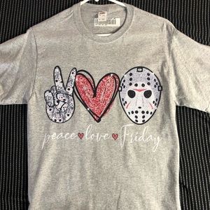 Never Worn | Friday The 13th “Peace Love Friday” Gray Shirt